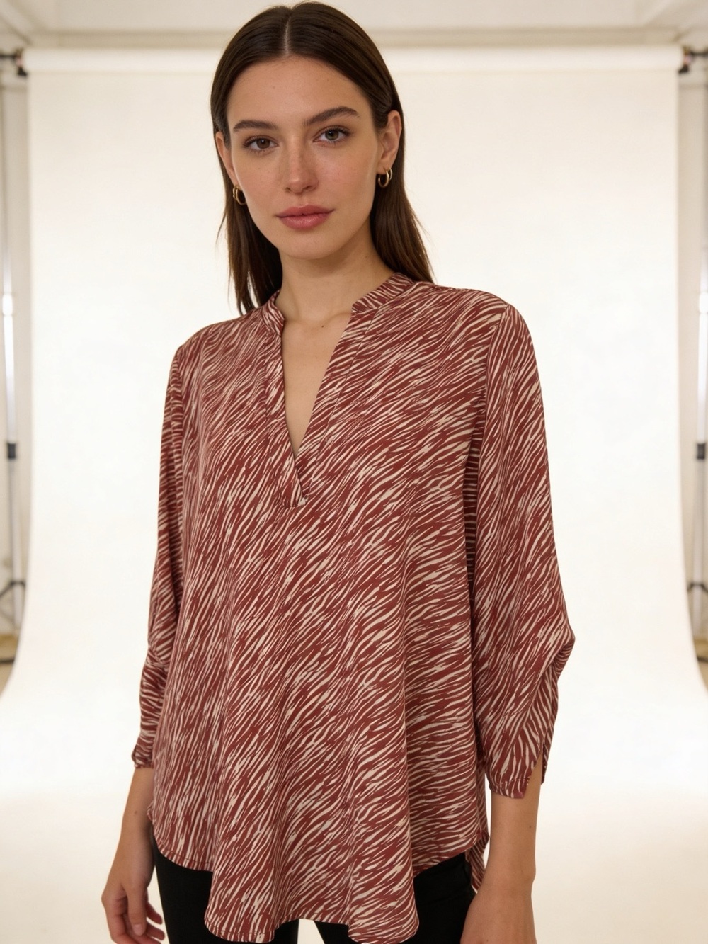 Lush Clay Abstract Print Tunic Blouse Dolman Sleeve Boho Top S